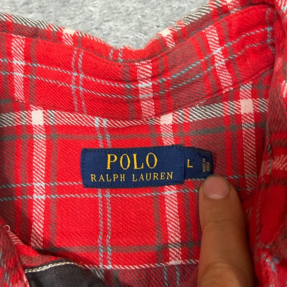 Polo Ralph Lauren Flannel Workshirt Mens Large L Red Plaid Long Sleeve Shirt
